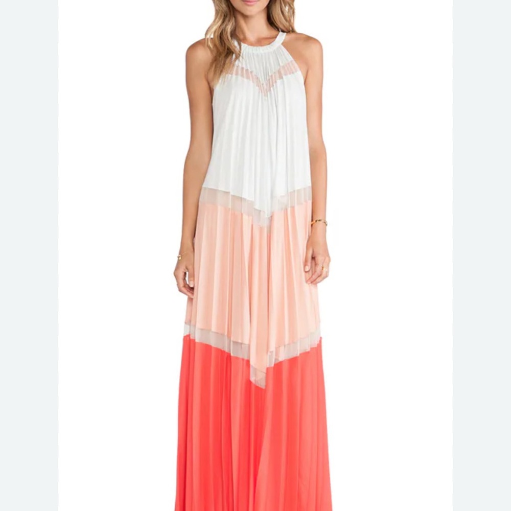 BCBGMaxAzria White and Pink Halter Maxi Resortwear Dress